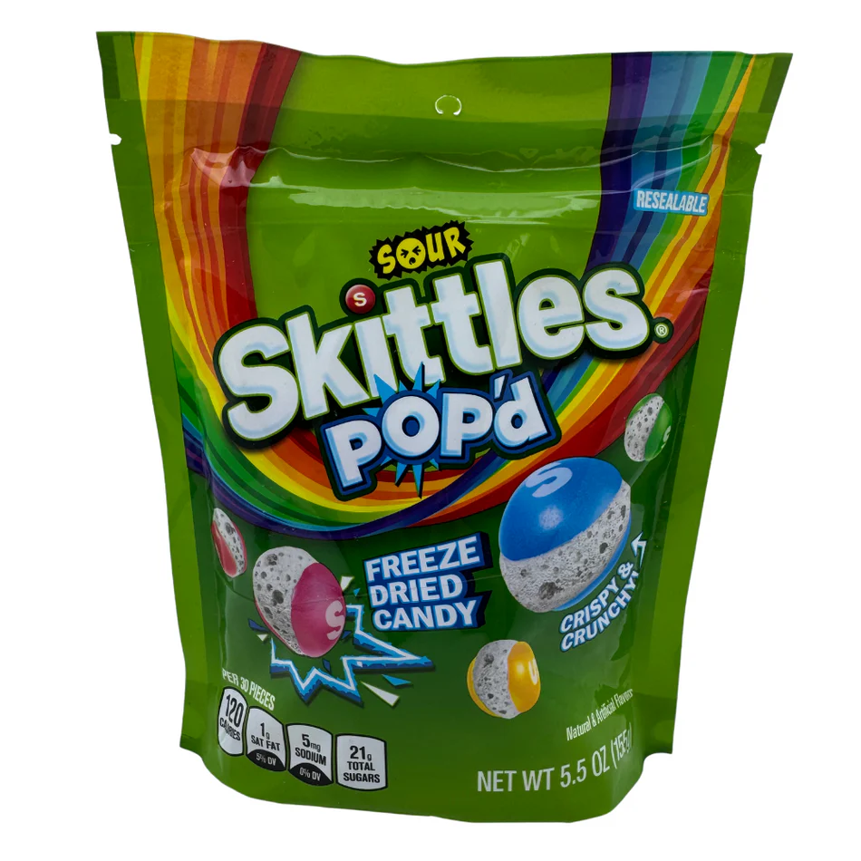 skittles-popd-sour-freeze-dried-pouch-5-5oz-candy-funhouse-US Sour Skittles popd Freeze Dried Candy 5.5 oz (155g) - Image 1